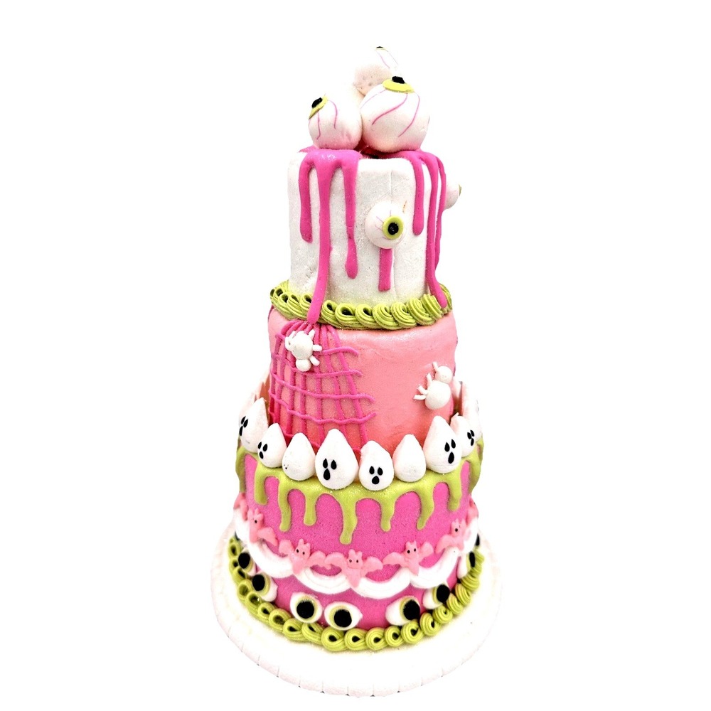 Ghoulish‎ Halloween Faux Cake 3 Tier LED Light Pink Resin Decor NEW Medium